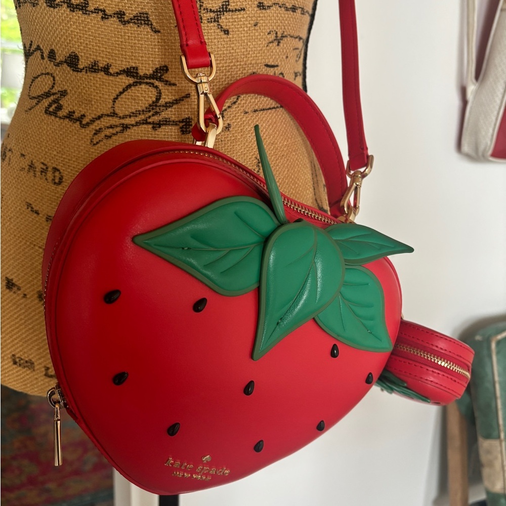 Kate Spade Strawberry Crossbody with matching Strawberry Keychain
